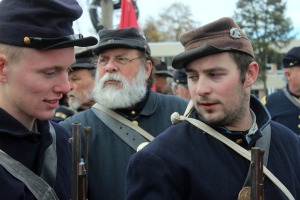 Mike Donellan, Lew Ulrich and John Haynes, Jr., line up to begin the parade at the 150th Remembrance Day in Gettysburg Nov. 23. (Candice Monhollan)